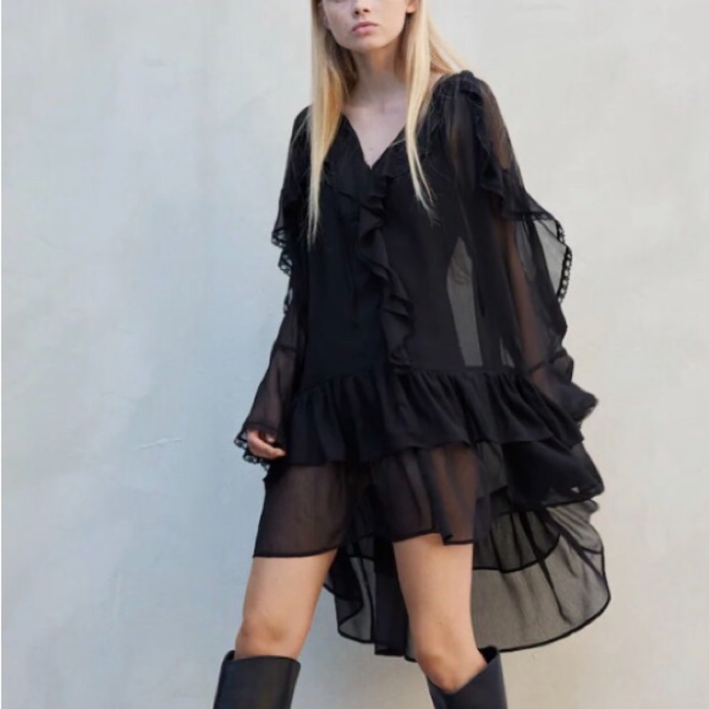 GIRL SOUL Women Sheer chiffon mini shirt dress in black | S